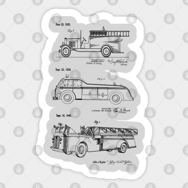 Patent Prints Vintage Fire Trucks Firetrucks Sticker TeePublic